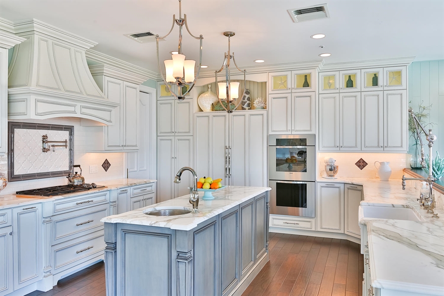 Two Tone Kitchen with Wood Floors